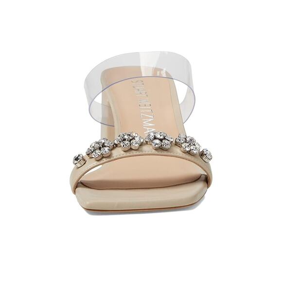 Stuart Weitzman Women Crystal Fleur 60 Slide Heel 9.5 Clear Strap Rhinestone NIB - Picture 2 of 13